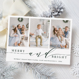 Elegant grön Merry & Bright 3 Foto Julkort