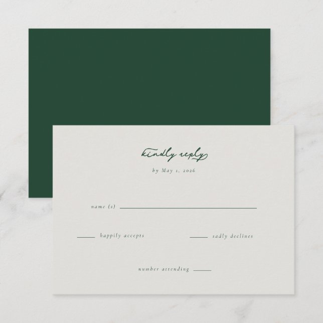 Elegant Grön Minimalist RSVP OSA Kort (Fram/baksida)