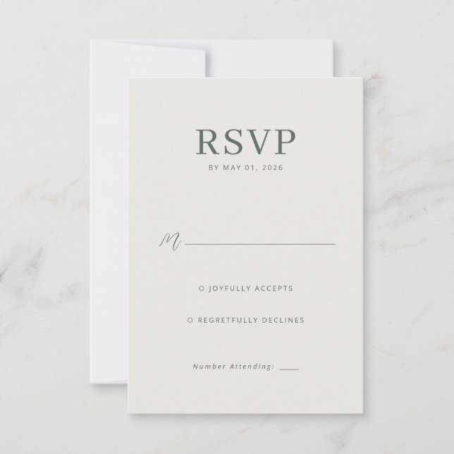 Elegant Grön Minimalist RSVP OSA Kort (Framsida)