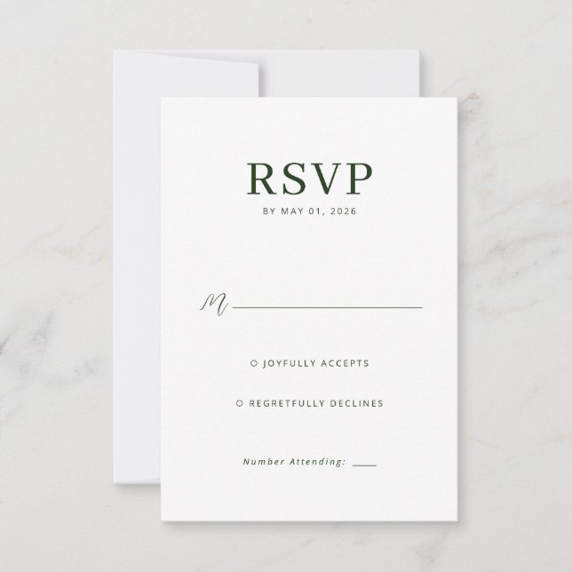 Elegant Grön Minimalist RSVP OSA Kort (Framsida)
