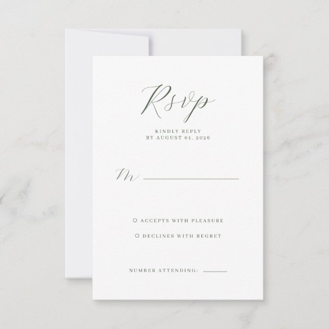Elegant Grön Minimalistisk RSVP OSA Kort (Framsida)