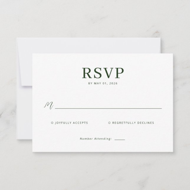 Elegant Grön Minimalistisk RSVP OSA Kort (Framsida)