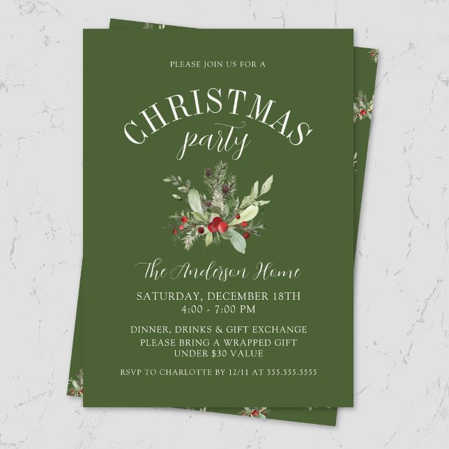 Elegant grön mistel jul firande fest inbjudningar (Elegant modern Christmas party invitation with watercolor mistletoe for festive holiday luxury event)