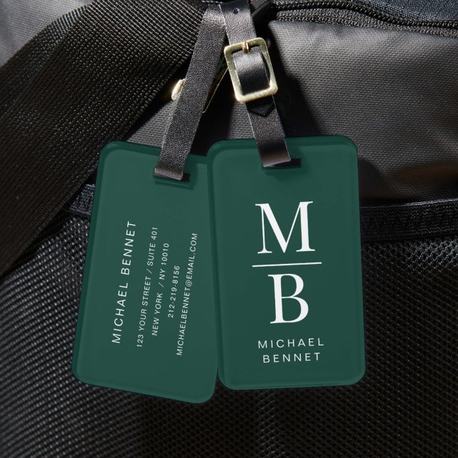 Elegant grön monogram bagagebricka (Elegant Green Monogram Luggage Tag)
