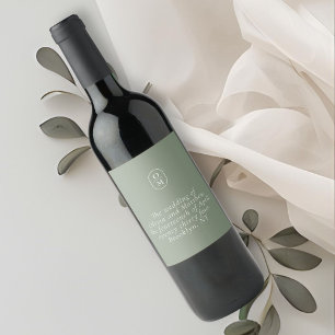 Elegant grön monogram bröllop vinflaska etikett