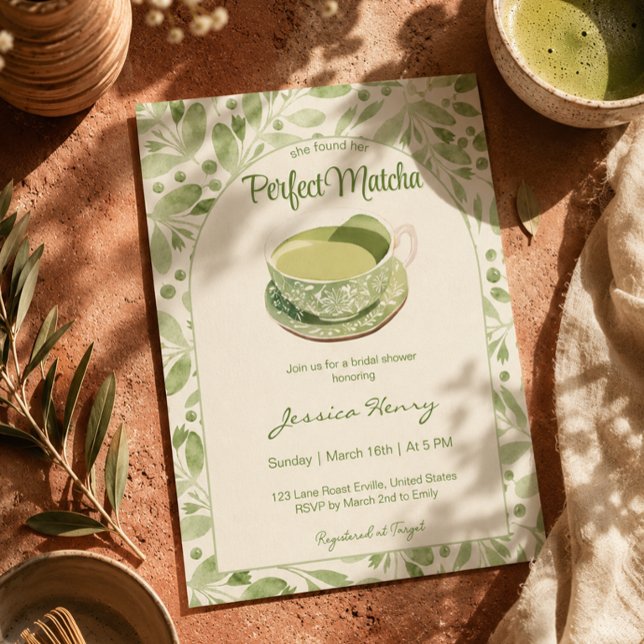 Elegant grön mönster perfekt Matcha bröllopsdusch Inbjudningar (Skapare uppladdad)