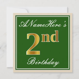 Elegant, Grön, Oäkta Guld 2-årsdag + Namn Inbjudningar
