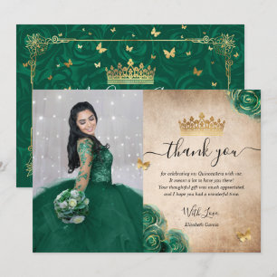 Elegant grön och gul Quinceañera fotobild födelsed Tack Kort