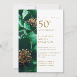 Elegant grön och guld blomsterglas 50-årsjubileum inbjudningar
