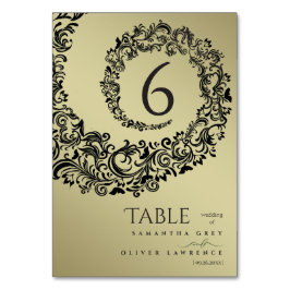 Elegant grön och guld damaskskrivbordskort för brö bordsnummer