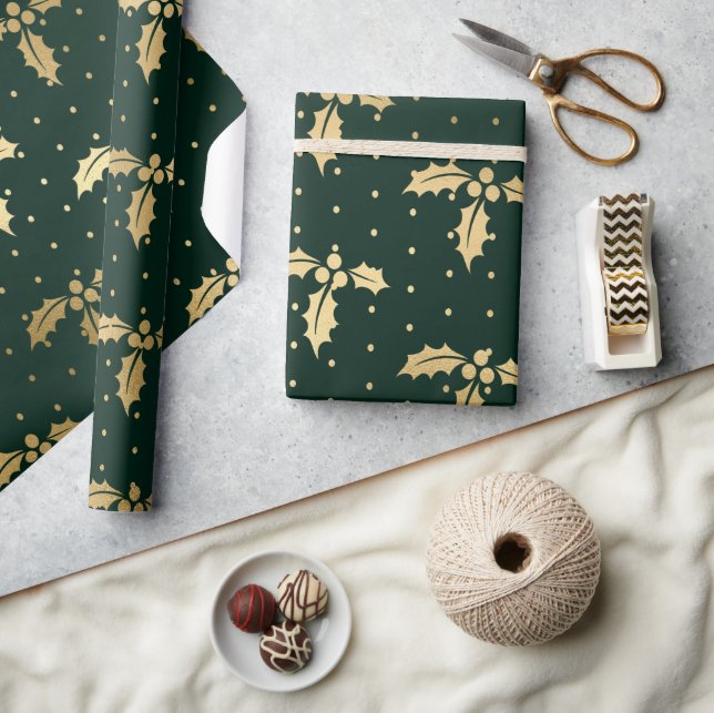 Elegant grön och guld folie jul jullycka presentpapper (Hantverk)