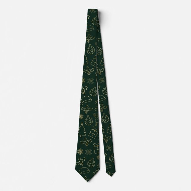 Elegant grön och guld folie julmönster slips (Framsida)