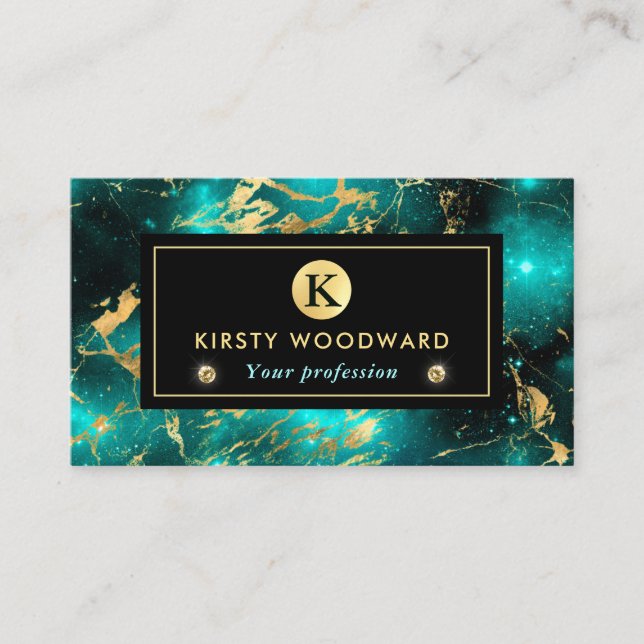 Elegant grön och guld galaxmarmor visitkort (Framsida)