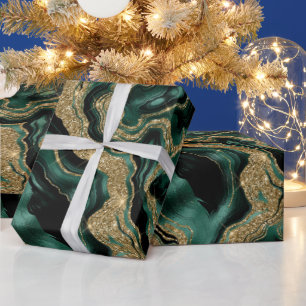 Elegant grön och guld glitter agat födelsedag presentpapper