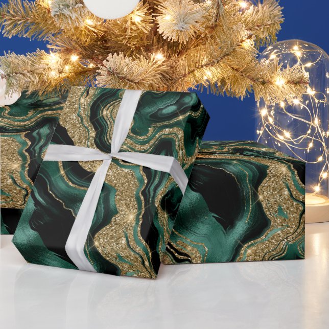 Elegant grön och guld glitter agat födelsedag presentpapper (Helgdagar)