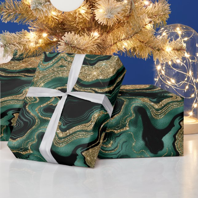 Elegant grön och guld glitter agat födelsedag presentpapper (Helgdagar)