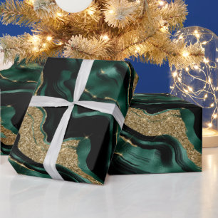 Elegant grön och guld glitter Agate födelsedag Presentpapper