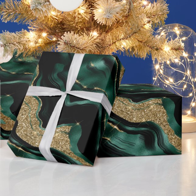 Elegant grön och guld glitter Agate födelsedag Presentpapper (Helgdagar)