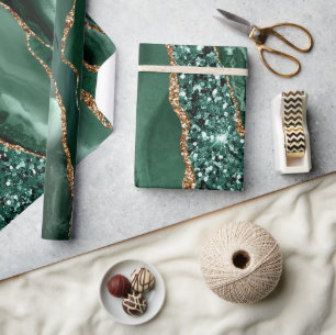 Elegant grön och guld glitter ocean agat geod presentpapper