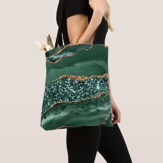 Elegant grön och guld glitter ocean agat tygkasse (Närbild)