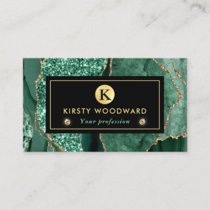 Elegant grön och guld havsglitter agat visitkort