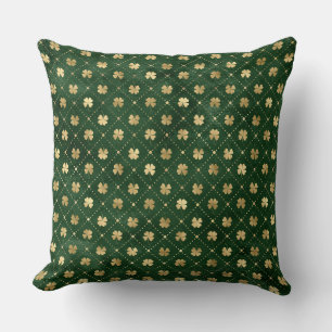Elegant grön och guld irländsk Shamrock-klöver Kudde