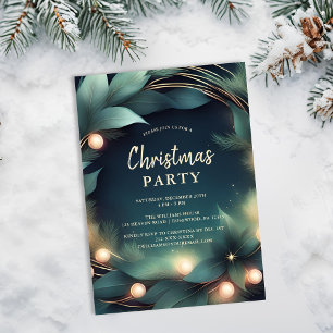 Elegant grön och guld julfestinbjudan julkort