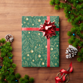Elegant grön och guld julinpackningspapper presentpapper