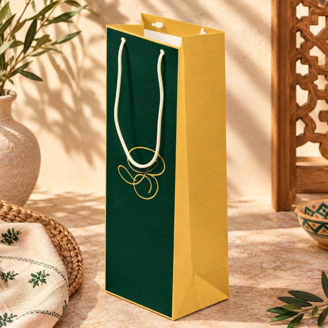 Elegant grön och guld monogram skrivstil namn  (Skapare uppladdad)