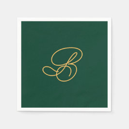 Elegant grön och guld monogram skrivstil namn pappersservett