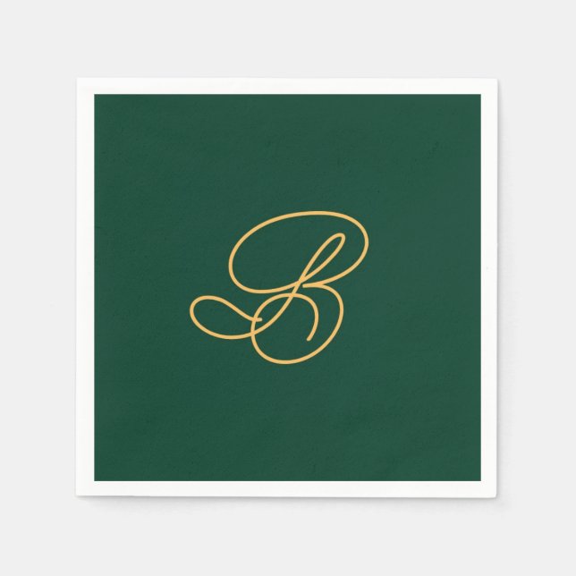 Elegant grön och guld monogram skrivstil namn  pappersservett (Framsidan)