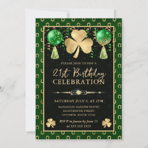 Elegant grön och guld Shamrock 21-årsdag Inbjudningar