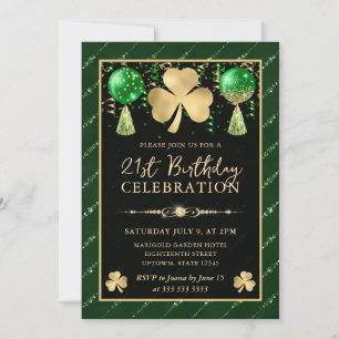 Elegant grön och guld Shamrock 21-årsdag Inbjudningar