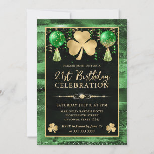 Elegant grön och guld Shamrock 21-årsdag Inbjudningar