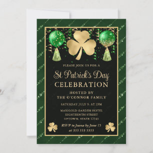 Elegant grön och guld Shamrock St Patrick's Day Inbjudningar