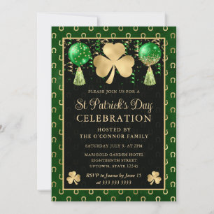 Elegant grön och guld Shamrock St Patrick's Day Inbjudningar