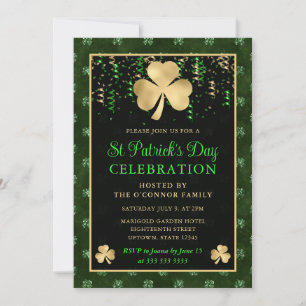 Elegant grön och guld Shamrock St Patrick's Day Inbjudningar