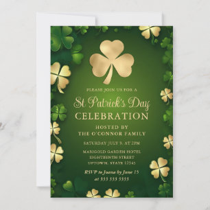 Elegant grön och guld Shamrock St Patrick's Day Inbjudningar