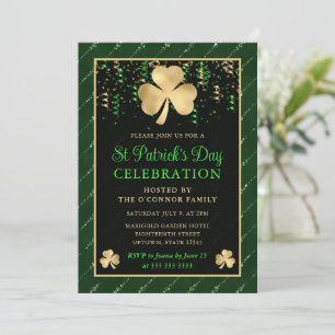 Elegant grön och guld Shamrock St Patrick's Day Inbjudningar