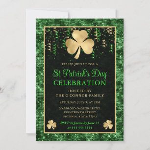 Elegant grön och guld Shamrock St Patrick's Day Inbjudningar