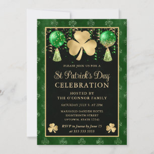 Elegant grön och guld Shamrock St Patrick's Day Inbjudningar