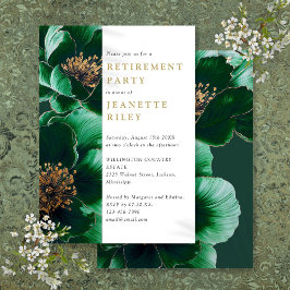 Elegant grön och guldblommig pensionsfest inbjudningar