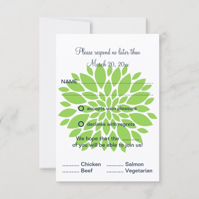 Elegant grön och marinblå blomsterknopp RSVP OSA Kort (Baksida)