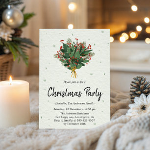 Elegant grön och röd botanisk julfest inbjudningar