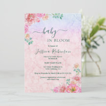 Elegant grön och rosa akvarell blommande baby show