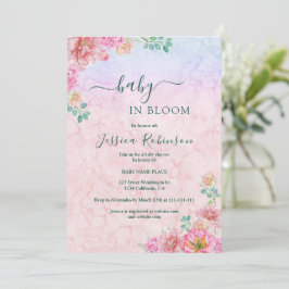 Elegant grön och rosa akvarell blommande baby show inbjudningar
