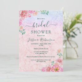 Elegant grön och rosa akvarellblommig bröllopsdusc inbjudningar