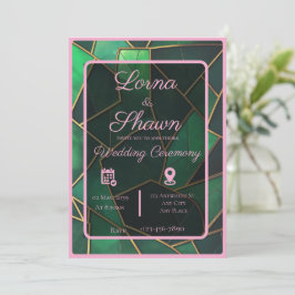Elegant grön och rosa överlagring bröllopsinbjudan inbjudningar