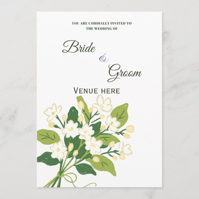 Elegant grön och vit botanisk bröllopsinbjudan inbjudningar (Framsida)