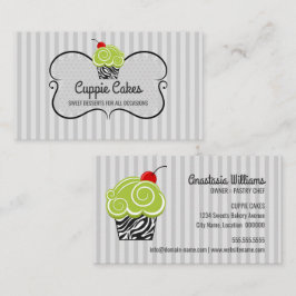 Elegant grön och zebrarandig cupcake-bakning visitkort